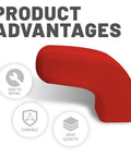 Red silicone 2 Pack Front Bumper Tow Hook Sleeve Covers with product advantages icons; easy to install, durable, high quality.