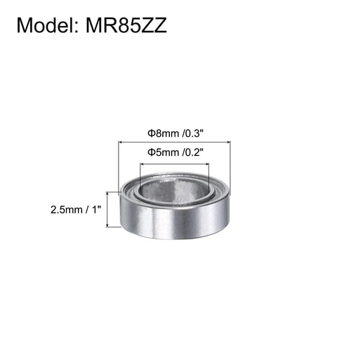Deep Groove Ball Bearings Set 5x8x2.5mm For Rollers And Skateboards, Double Metal Seals, diagram with dimensions and model MR85ZZ