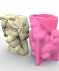 Girl Flower Pot Mold Silicone Planter And Candle Holder for Concrete and Epoxy Resin Craft with pink silicone mold and figurine