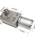 Detailed view of 12V DC Worm Gear Motor 3 RPM High Torque 25kgcm All Metal Gears with measurements labeled