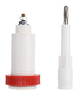 Heavy Duty High Voltage Banana Plug Cross Adapter Designed To Go The Distance With Slick Gold Plated Threads That Lock Tight For Reliable 10KV Power Lab Connections White And Red, showing white and red threaded design with gold-plated connector.