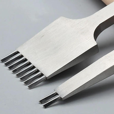 Close-up of Leather Pricking Iron Chisel In French Style Die Steel Punch Tool 3.85mm For Leathercraft Pros with 2 and 8 tooth detail