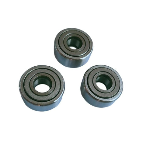 Premium Beefy NATR15PP Needle Roller Bearings With Steel Retainer Set for lathe repairs, three units displayed, heavy duty design.