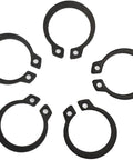 Super Tough 5 Pack Snap Rings For Gears And Bearings Heavy Duty C-Clips showing black-coated steel snap rings for machinery use.
