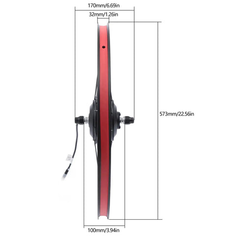 Side view of 26 Inch Electric Bike Conversion Kit With Front Wheel Hub Motor 350W 36V, showing side profile and dimensions.