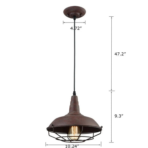 Barn Style Pendant Light With Rustic Rust Finish Industrial Wire Cage Hanging Fixture For Kitchen Island And Hallway dimensions