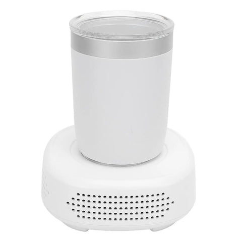 Smart Heated Coffee Mug Warmer With Matching Ceramic Cup 380ml Self Heating Electric Drink Warmer Adjustable Dual Temp Settings on white base.