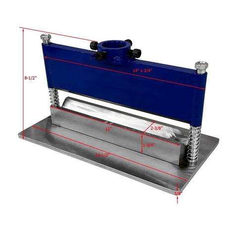 Pro-Grade 12 Inch Press Brake Bender V Block Attachment For 12 Or 20 Ton Hydraulic Shop Press showing dimensions and metal construction.