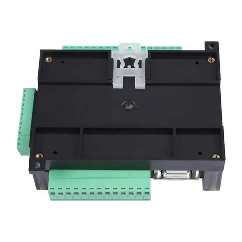 Top view of Pro Grade 24V DC PLC Controller Kit with cable for industrial automation, black casing, green connectors visible