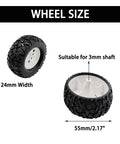 4Pcs RC Car Wheel Set With Rubber Tires And Metal Shaft Axles, Dope 55mm Diameter, 24mm Width, 3mm Shaft shown in image
