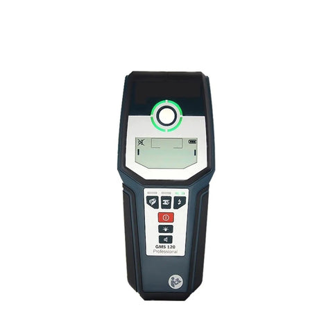 Heavy Duty Stud Finder Wall Scanner With Hella Precise Targeting For Locating Wood Studs Copper Wiring And Steel Rebar In Drywall Or Concrete Walls Offering Comfort Grip Design And Zero Guesswork For Weekend Warriors, front view with display.