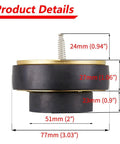 Side view of Internal Backwater Valve With Float Model Flood Guard for three inch flood drains, brass and rubber construction, dimensions shown.