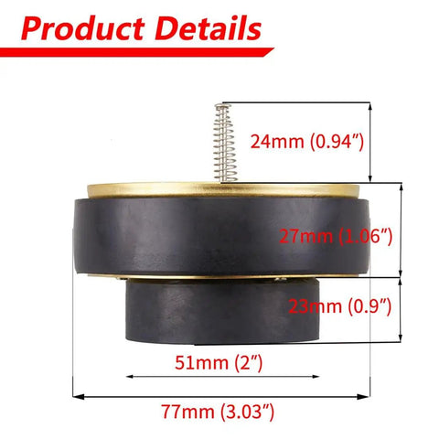 Side view of Internal Backwater Valve With Float Model Flood Guard for three inch flood drains, brass and rubber construction, dimensions shown.