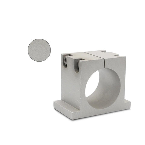 Built Tough CNC Spindle Clamping Bracket For 65Mm And 80Mm Motors Premium Aluminum Alloy Design visible from the side with circular hole.