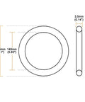 Illustration of Red Silicone O Ring 155mm Outer Diameter 148mm Inner Diameter 3.5mm Cross Section VMQ Seal Gasket For Travel Mugs Drinkware And Food Containers High Temperature Resistance -22F To 392F, showing detailed dimensions from front and side views.