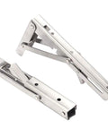 Solid As A Rock Foldable Shelf Brackets Two Pack Stainless Steel showing heavy duty rustproof triangle hinges.