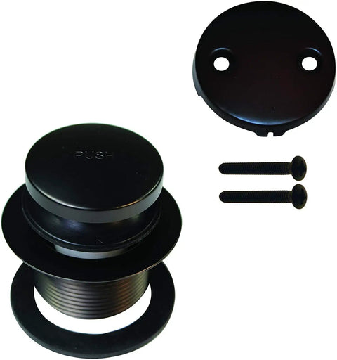 Heavy Duty 17 Gauge Brass Bathtub Drain Assembly Featuring A Tip Toe Drain Closure and Smooth Oil Rubbed Bronze Trim components