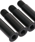 Four black inline skate axle screws in a row, 34mm length, 8mm diameter, part of Eight Pack Inline Skate Axle Screws For Wheel Fastening Heavy Duty Aluminum Alloy Replacement Parts 34mm Length 8mm Diameter Easy Install For Rollerblades And Inline Skates.