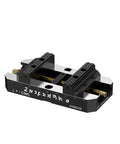 Heavy Duty Manual Self Centering Bench Vise With Rock Solid Pipe Grip Quick Swap Zero Point CNC Machining Fixture close-up view.