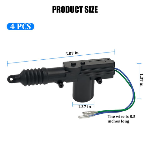 Universal 4 Pack Car Door Lock Actuators 12V 2 Wire High Power Central Locking System Kit dimensions illustration