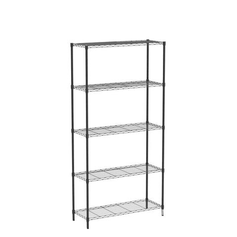 Rock Solid Five Tier Heavy Duty Wire Shelving Unit With Adjustable Metal Storage Shelves For Garage Closet Pantry, Black Corrosion Resistant Rack Holds Two Hundred Fifty Pounds Per Shelf Built To Last