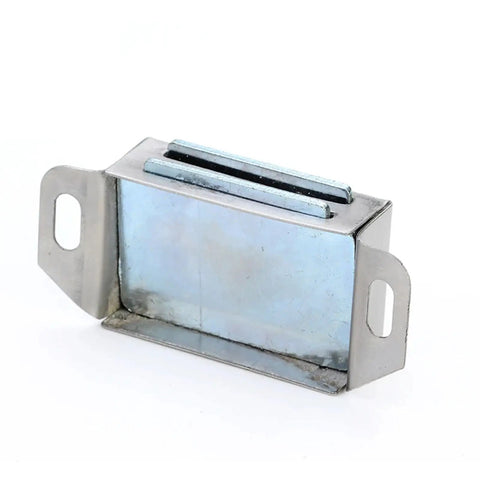 Close-up of stainless steel magnetic cabinet catch from the Stainless Steel Magnetic Cabinet Catches 10 Pack Push To Open Touch Latch Dampers.
