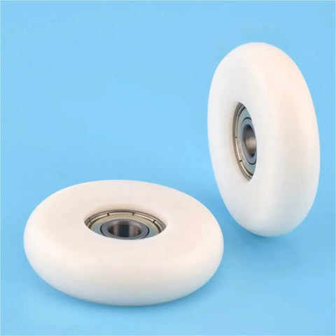 Cool 20 Pack Circular Arc Plastic Coated Bearings 608ZZ 608 Guide Wheel Pom Units For Smooth Sliding Motion And Rust Proof Durability With Self Lube Design To Cut Maintenance Hassles Fast - two white POM guide wheels.
