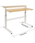 Heavy Duty Dual Tier Standing Desk With Smooth Crank Lift Tough Locking Wheels And Roomy Carbon Steel Desktop For Home Office showing measurements and design.