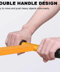 Hands gripping the double handle design of the Rock Strong Welded Alloy Engine Hoist And Rolling Workshop Crane for easy movement.