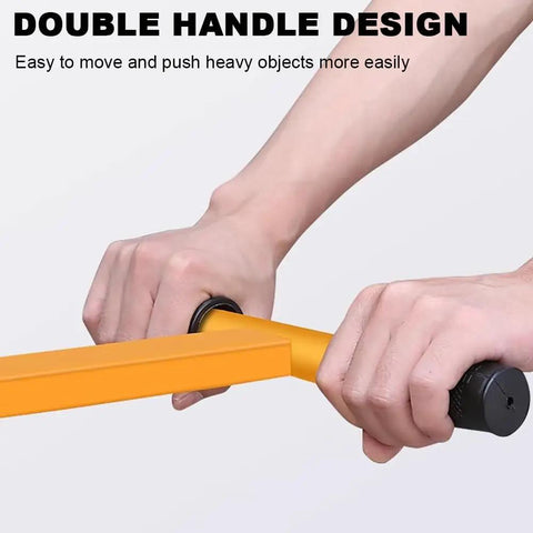 Hands gripping double handles for easy maneuverability of Heavy Duty Electric Engine Hoist With Mobile Wheels For Indoor Workshop Lifts Foldable Steel Crane Handling Massive Loads Up To Five Hundred Kilograms No Sweat Shop Grind.