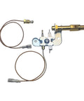 Pilot assembly for Portable Buddy propane heater; front view showing metal valve body, brass nozzle, and copper tubing.
