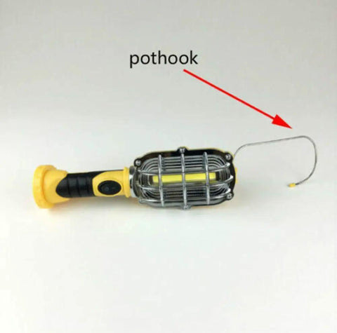 Close-up of one cordless LED work light with magnetic base and swivel hook, part of the two pack cordless LED work lights set.