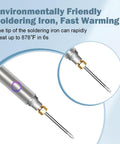 Close-up of Cordless Soldering Iron Kit With 1100mAh USB Battery, showing heating tip reaching 878°F for fast repairs.