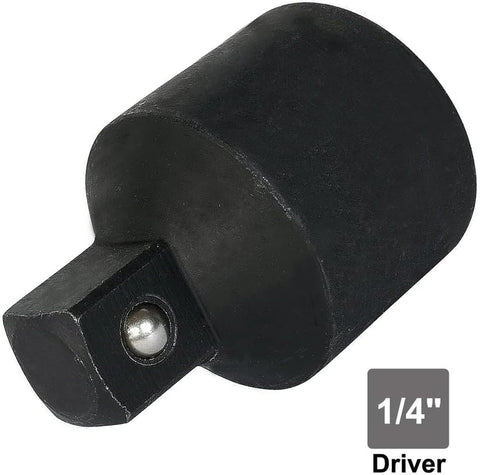 Close-up of black 3/8-to-1/4 inch drive socket adapter