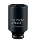 Half Inch Drive Impact Socket 34mm Deep 6 Point For Axle Nut Removal, CRMO Steel Heavy Duty Metric Socket With Laser Etched Size