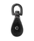 Top view of Swivel Steel Wheel Pulley For Rope And Cable Guiding, Three Quarters Inch Sheave Height, Die Cast Nickel Plated