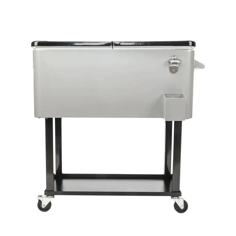 80 Quart Rolling Ice Chest Cooler Cart On Wheels For Outdoor Parties And Backyard BBQs, Portable Beverage Bar With Shelves, Bottle Opener, Holds 70 Cans Or 50 Bottles, Keeps Drinks Cold For Hours