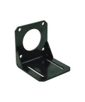 Black steel NEMA 23 motor mounting bracket with circular mounting hole and slotted base