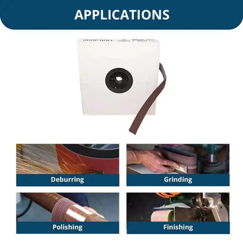 Applications of One And A Half Inch By One Hundred Fifty Foot Emery Cloth Sandpaper Shop Roll for sanding and polishing.