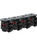 Badass 4 Piece Heavy Duty Industrial Leveling Casters Featuring Thick Nylon Roller Wheels And Easy Adjust Feet For Vending Machines Server Racks And Pro Grade Shop Equipment, shown in a line-up view.