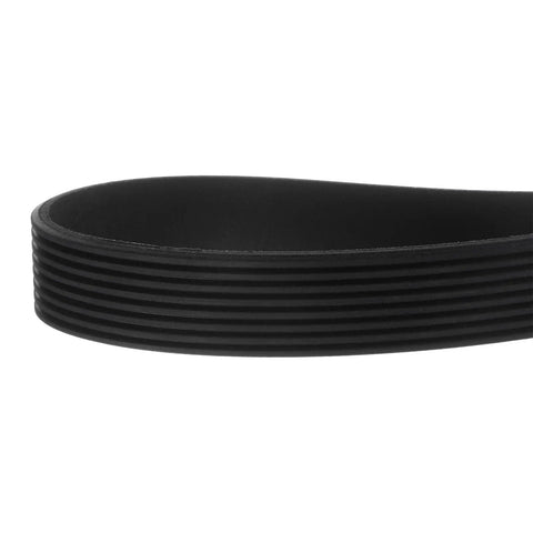 Close-up of V Ribbed Belt 125J8 8 Ribs 12.5 Inch Length 0.74 Inch Width 0.14 Inch Thick EPDM Poly V Drive Belt edge view