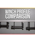 Winch profile comparison showing 4 Pack Sliding Trailer Winches For LL Track Double L Tracks, Heavy Duty, 5500 Lbs WLL.