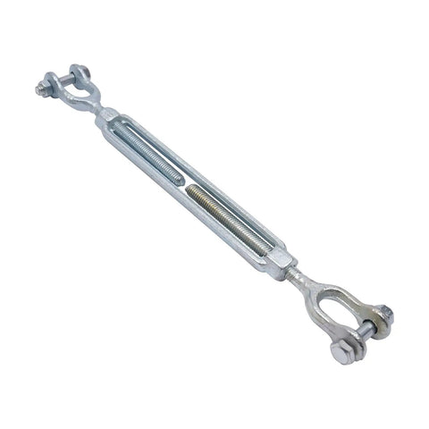 Close-up of turnbuckle from Backyard Zip Line Kit 120 Feet With Stainless Steel Spring Brake Trolley Slackline Gear Safety Harness And Heavy Duty Cable