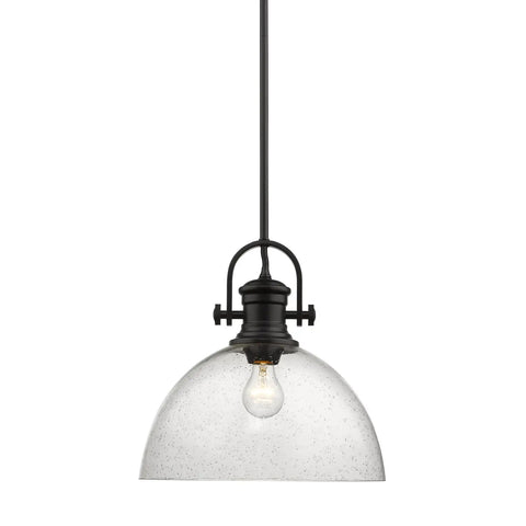 Hines Pendant Light in Matte Black with Seeded Glass Shade, dope transitional ceiling fixture for kitchen island or dining room