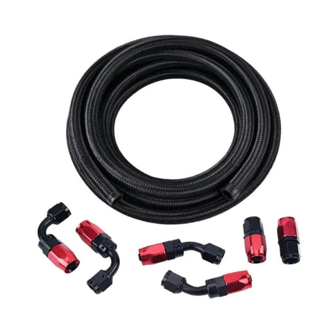 Pro 6AN To 3/8 Inch Fuel Line Hose Kit With Nylon Braided Steel Construction For Universal Car Install And Custom Builds Plus Extra Long 20 Foot Fuel Tubing Length, coiled hose and fittings