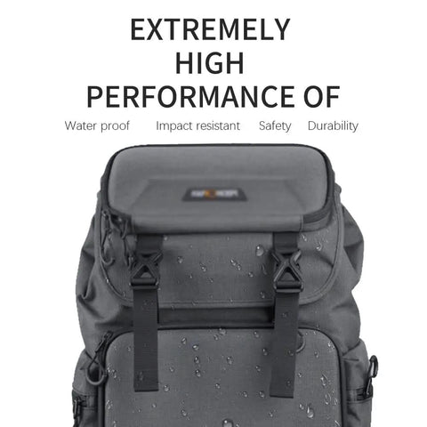 Front view of Large Capacity Camera Backpack with Tripod Storage, water-resistant design, dual compartments visible.