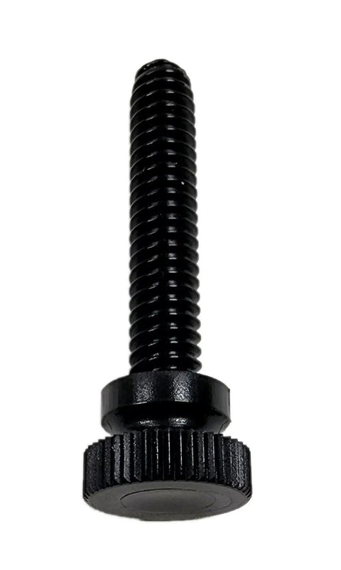 Heavy Duty Black Nylon Thumb Screws 1/4 20 Thread X 1 1/4 Inch Long Industrial Fasteners showing knurled grip and smooth head.
