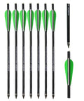 Carbon Crossbow Bolts Set With Screw On Tips And Quiver For Hunting And Target Shooting displayed in a lined arrangement