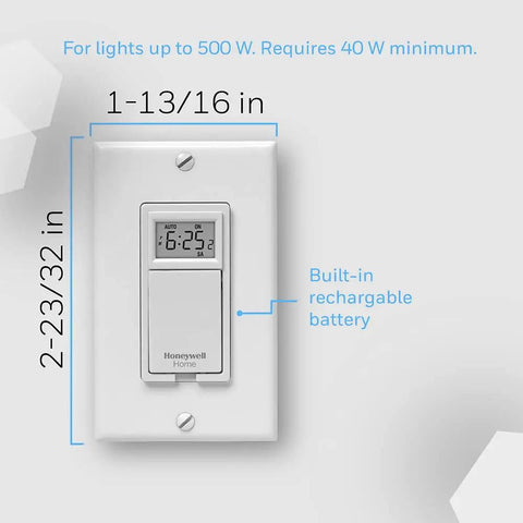 7 Day Programmable Light Switch With Manual And Automatic Modes, Flush Mount Design, White Finish, Digital Display, Wall Mount