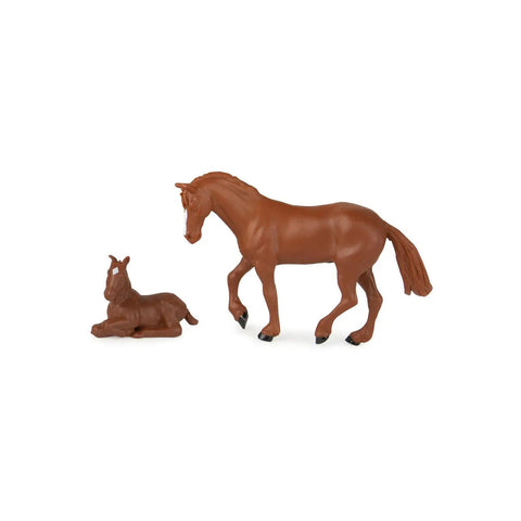 1/32 Scale Green Pickup Truck With Horse Trailer And Figures Farm Playset For Ages 3 Plus, brown horse and foal figures